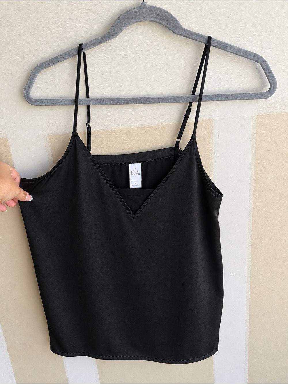 stars above Black Satin V-Neck Spaghetti Strap Cami